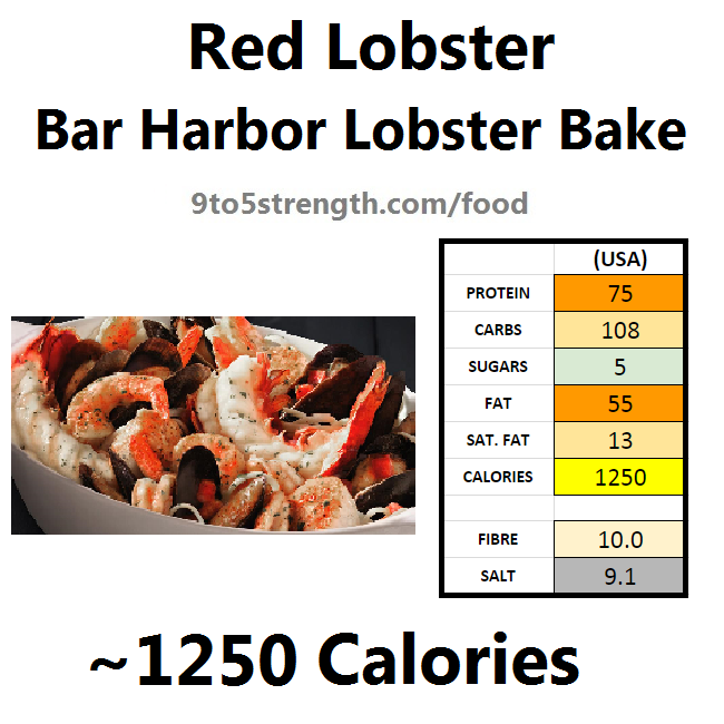 nutrition information calories red lobster bar harbor lobster bake