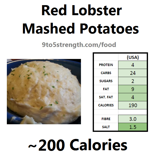 nutrition information calories red lobster mashed potatoes